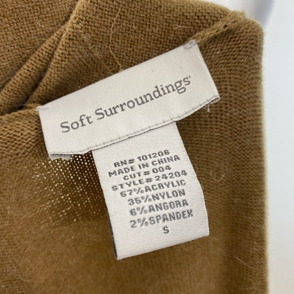 Soft Surroundings Angora Open Front Elbow Patch Cardigan Brown Sweater Small - Picture 3 of 11